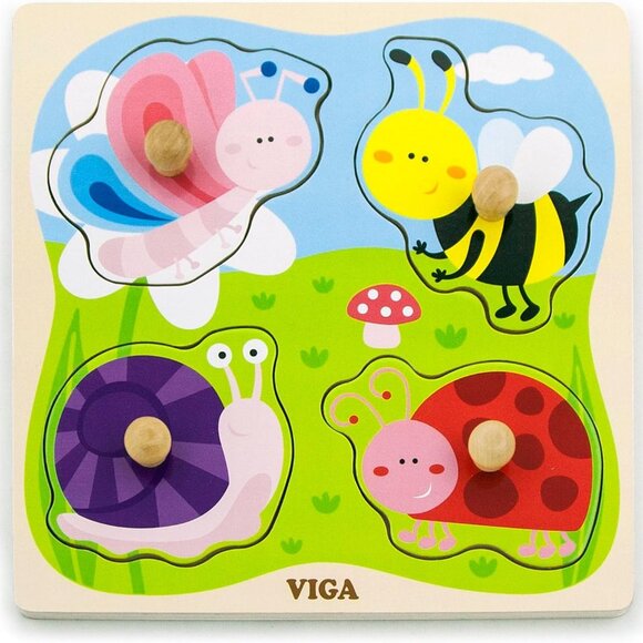 New Sealed VIGA Flat Puzzle w/Big Wooden Knob Puzzle- Insect - Picture 3 of 9